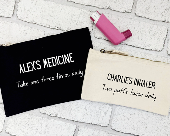 Personalised Medicine Bag Asthma Inhaler Or Insulin Pouch Zip Case Children's & Adults Pill Holder Cotton Travel Wallet