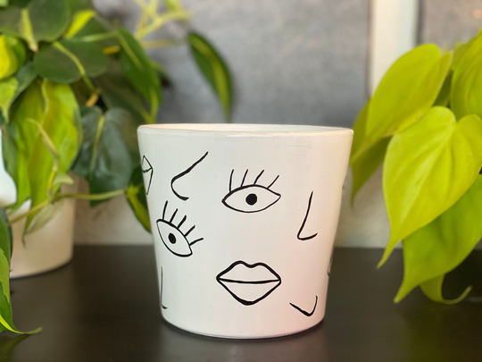 Hand Painted Abstract Faces Planter - 5