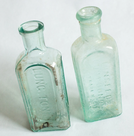 Antique Glass Tonic Medicine Apothecary Bottles | 2, Vintage Green Bottles, Pharmacy Chemist