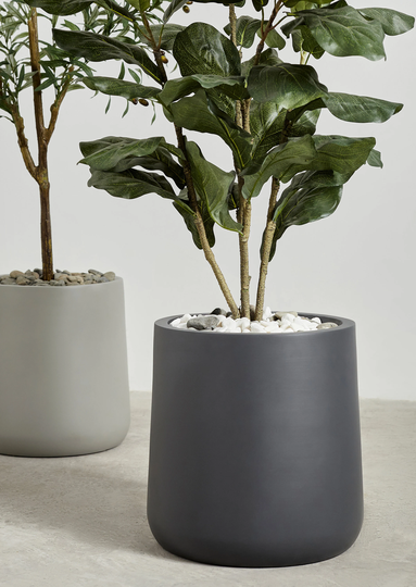 Indoor/Outdoor Large Nordic Minimalist Fiberstone Lightweight Round Planter Pot - 14, 11 Inch Matte Finish Suitable For Ficus Fiddle Fig