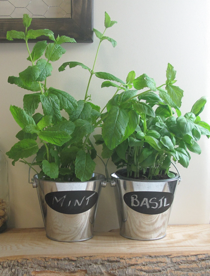Tin Pots With Chalkboard, Kitchen Decor, Love Fresh Herbs
