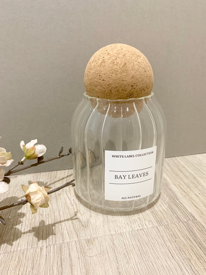 Ripple Cork Ball Lid Glass Storage Jars Personalised Waterproof White Label Kitchen Pantry Containers Herbs Spices Food Label