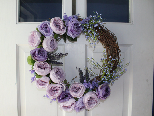 Cottagecore Decor, Rose Wreath, Door Lilac Elegant Wreath , Free Shipping, Front All Season
