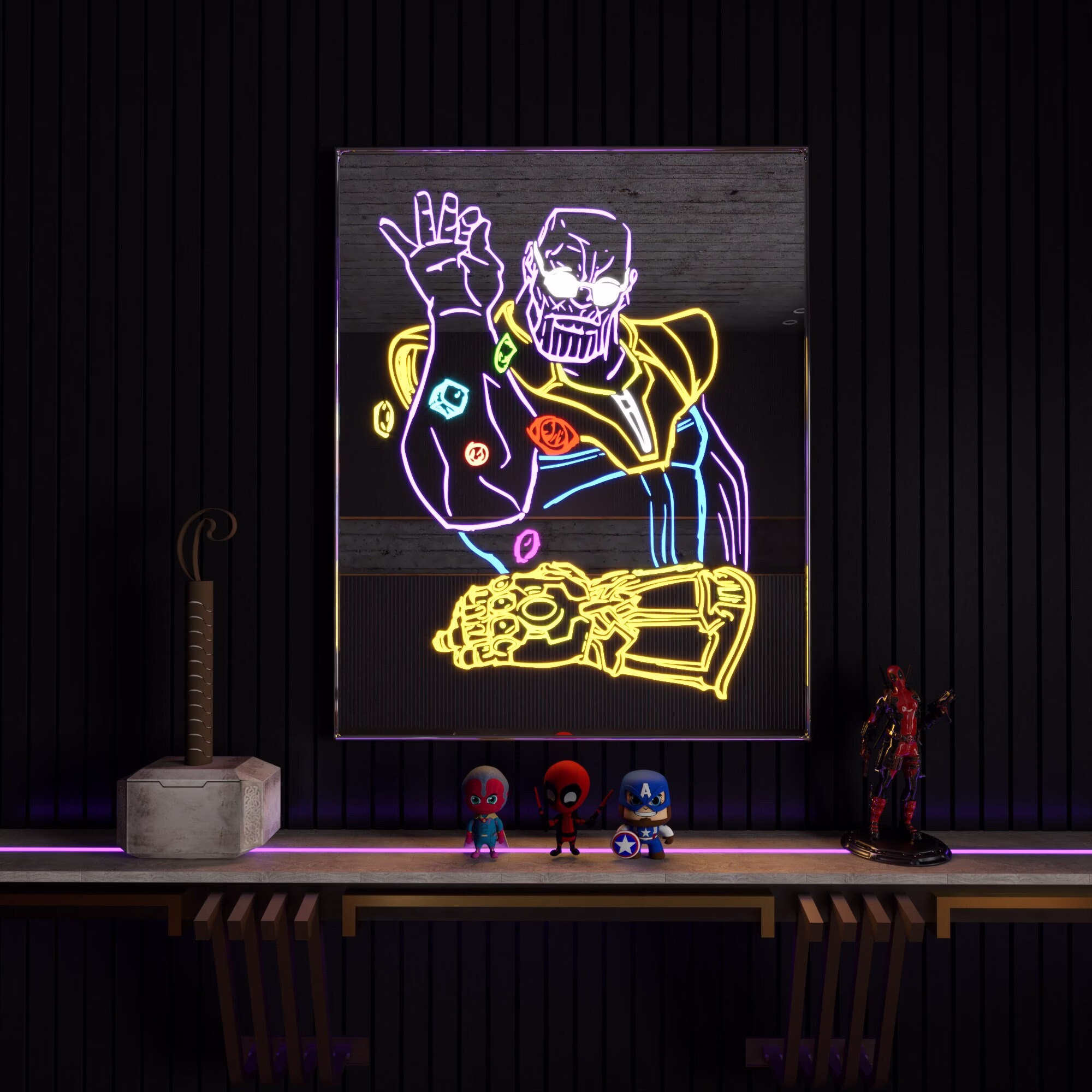 Thanos Salt Bae | Glass Mirror Neon Light Led Wall Decor Custom Fashion Handmade Dimmable