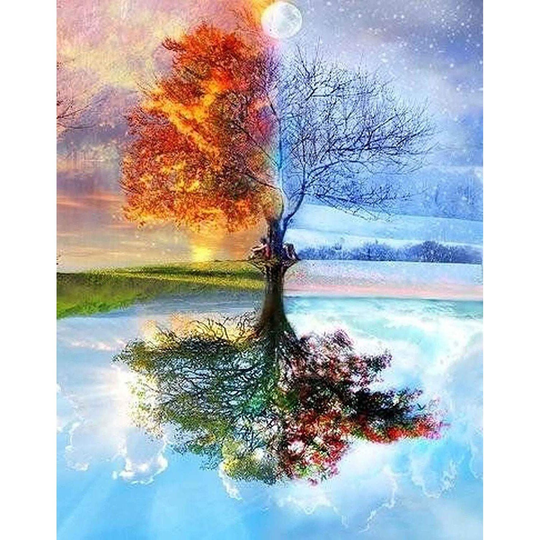 Four Seasons Tree Paint By Numbers Kit Wall Art, Summer By Number Adult, Spring Diy Painting Kit, Winter Canvas Painting, Fall Pbn
