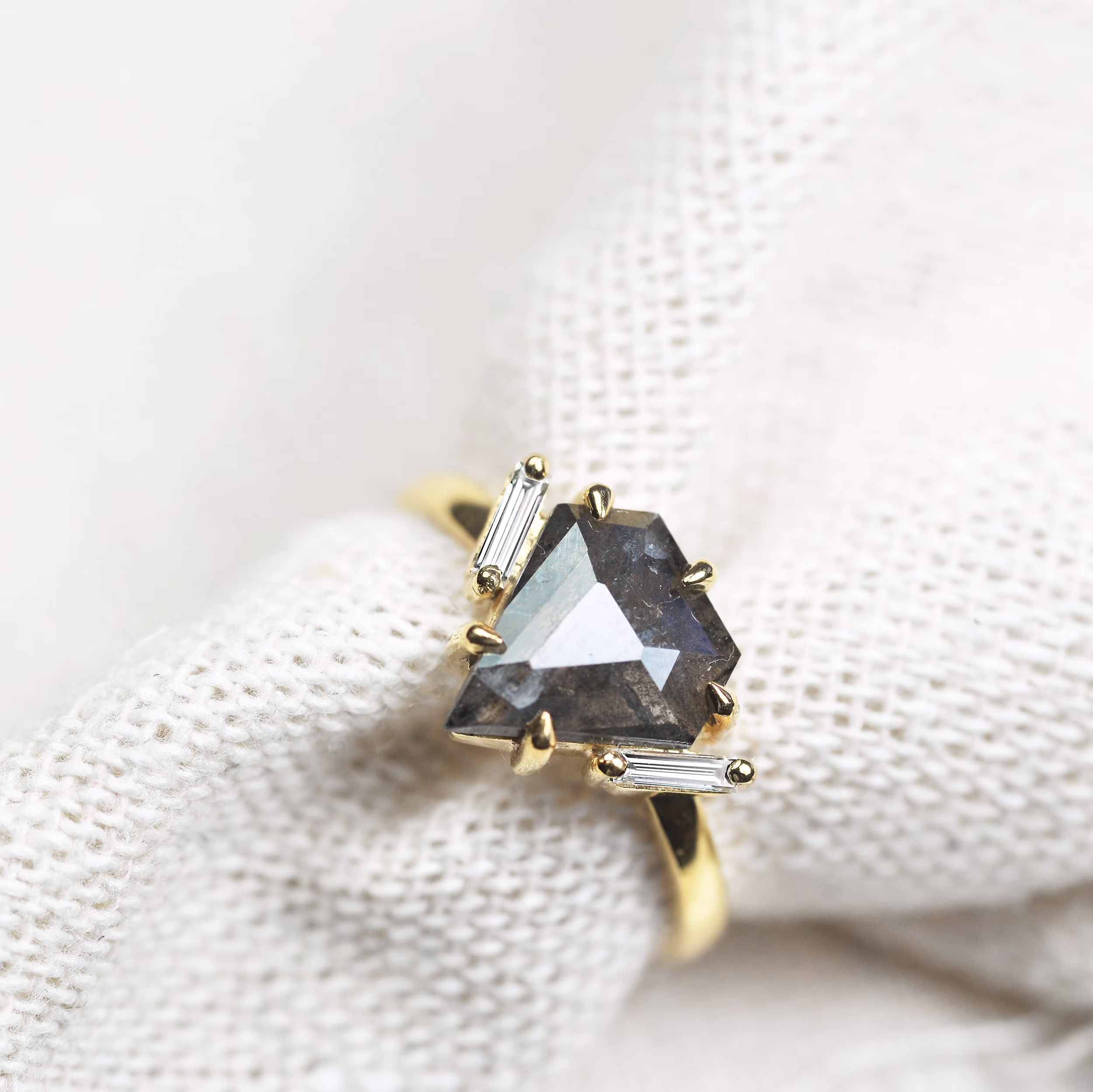Salt & Pepper Diamond Engagement Ring Women Rose Gold | Geometric Shaped Bridal Jewelry Art Deco |Unique Anniversary Gift For Her