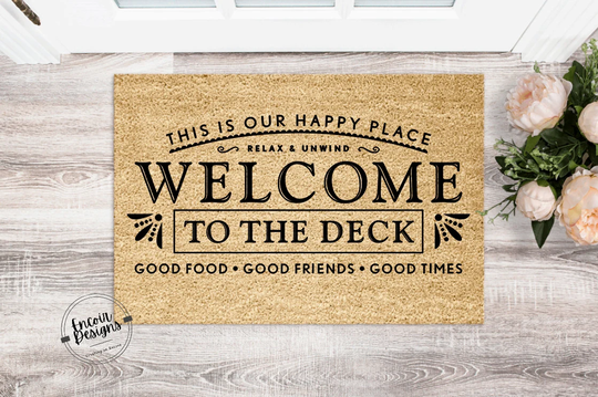 Welcome To The Deck | Perfect Outdoor Rug To Dress Up Your Patio Housewarming Gift New Homeowner Closing Seasonal Summer Doormat