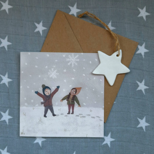 Winter Card, Eco Friendly Winter Design, Snow, Seasonal Thank You Greetings Waldorf, Children's, Birthday, Note
