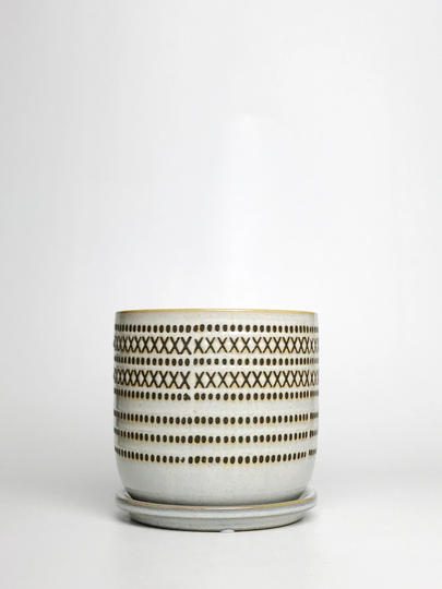 Glazed Textured Ceramic Planter with Drain Dish