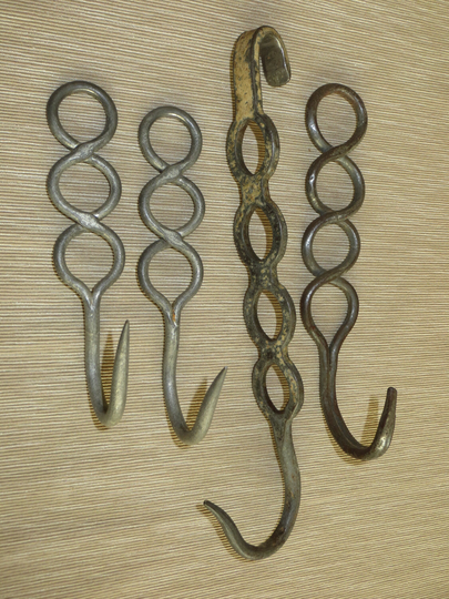 Four | 4 French Chateau Hand Forged Game Hooks Cold Store/Late 19Th Century/