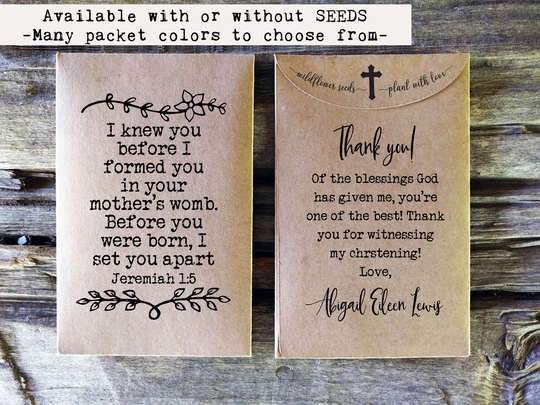Christian Baby Shower Seed Packet Favor. Baptism Christening Personalized Custom Jeremiah Bible Verse Rustic Favor, I Knew You