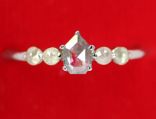 Natural Salt & Pepper Diamond Engagement Ring, Twisted Boho Band, Promise Ring For Her, Unique Bridal Rings