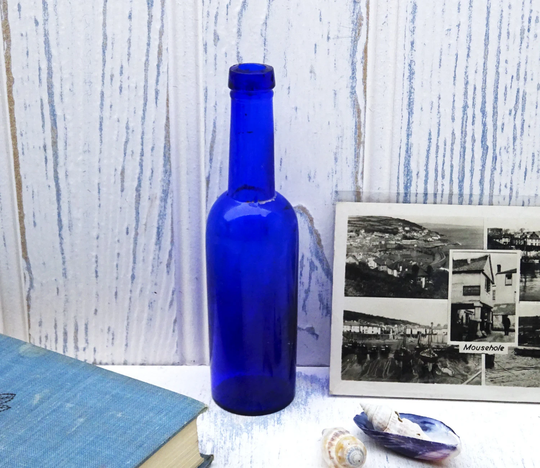Antique Cobalt Blue Medicine Bottle, Wood Brothers. Vintage Apothecary Antique Chemist Victorian Long Necked Bottle