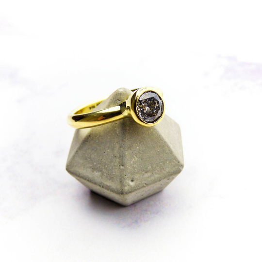 18ct Yellow Gold Ring With Salt And Pepper Diamond, Gold