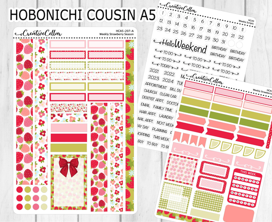 Clearance Hca5-207 // Strawberry Season Weekly Kit Hobonichi Cousin A5 Planner Stickers Strawberries