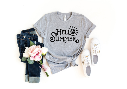 Hello Summer | Fancy Tee Welcome Season Outfit Family Vacation Shirt Holiday Tshirt Beach T-Shirt Women's