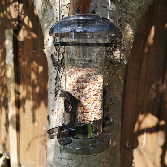 Tom Chambers - All Seasons 2 Port Garden Wild Bird Hanging Smoked Grey Plastic Seed Feeder