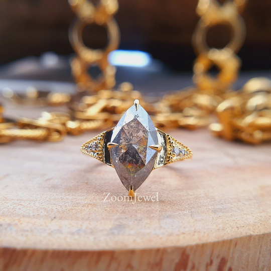2.30Ct Salt & Pepper Moissanite Diamond Engagement Ring Vintage Wedding Solitaire Unique Grey Ring Art Deco Anniversary