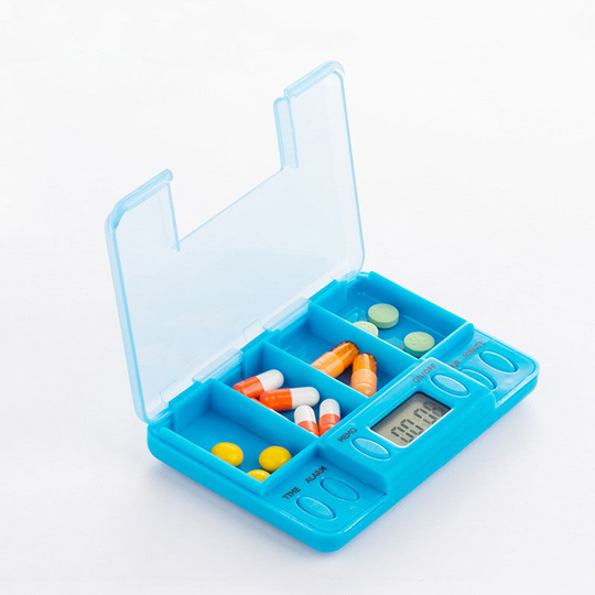 Square 4-Grid Multifunctional Smart Pill Box Reminder blue - Muff