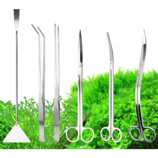 Stainless Steel Aquatic Scissors Pruning Tools Aquascape Tweezers, Wave Cutter, Weed Scraper Pocket Set 1 (25CM Curved Scissors, 27CM Straight
