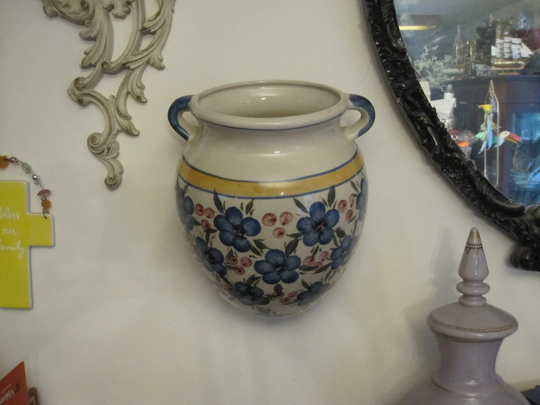 Vintage Wall Planter Pocket With Blue Flowers