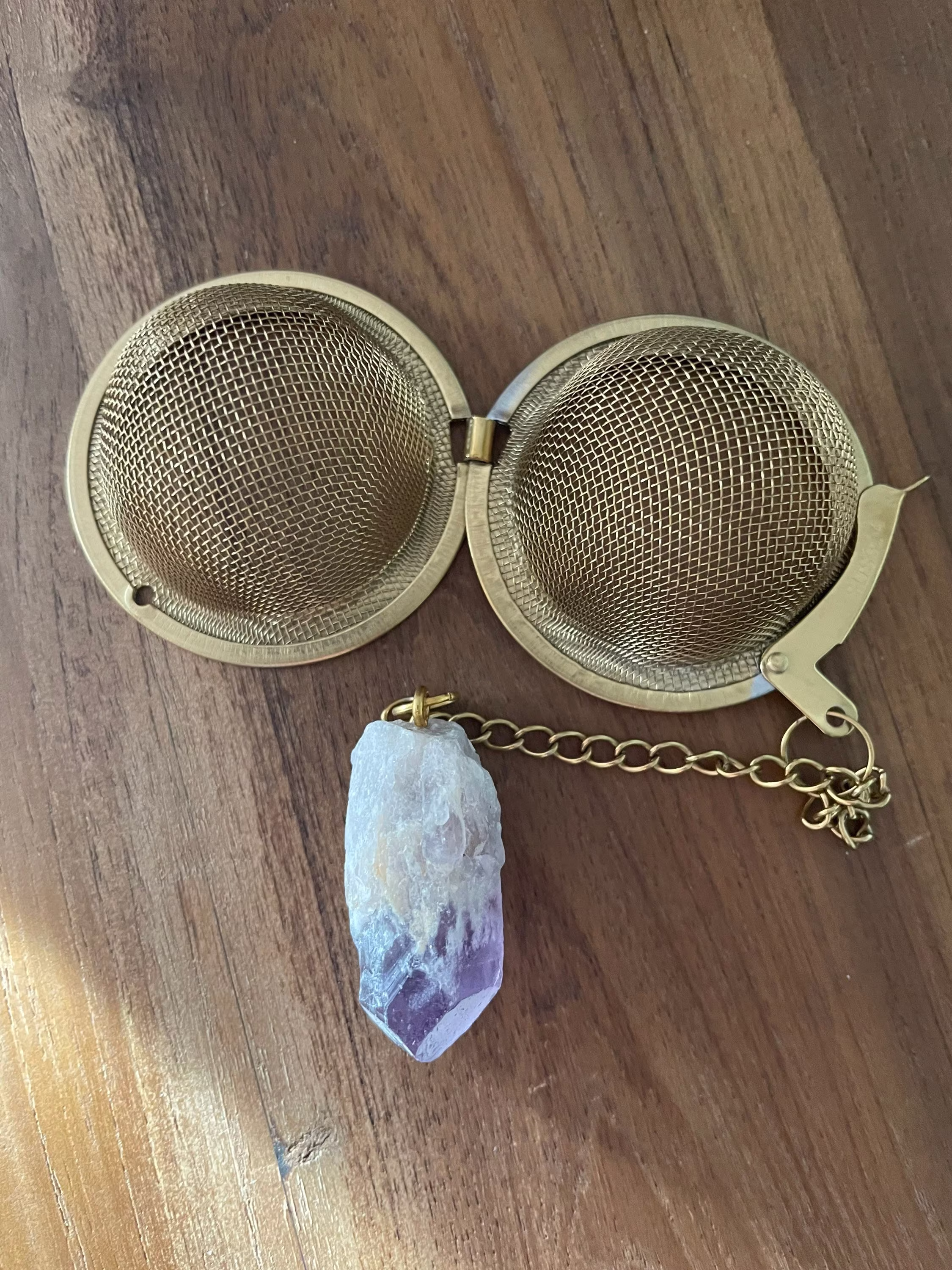 Amethyst Crystal Tea Filter, Steel Strainer, Golden Quartz Filter