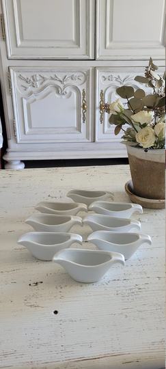 Set Of 8 Vintage White Mini Gravy Dish, Ceramic Petite Gravy/Sauce Boat