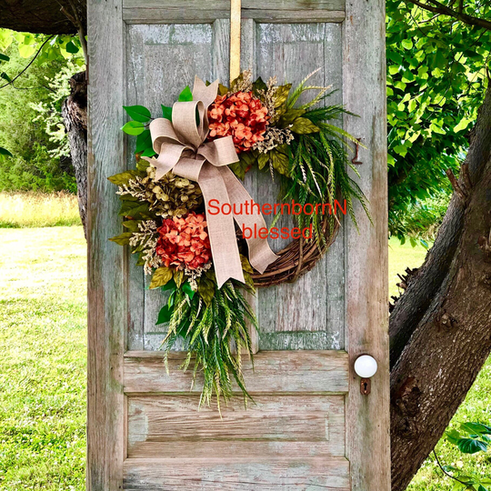 Year Round Door Wreath With Color Choices, Fall Wreath, Farmhouse All Season Wreaths For Front Door, Hydrangea Bow