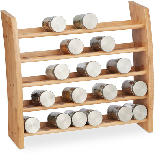 Spice Rack, 5 Shelves, Kitchen, h x w x d: 36 x 40,5 x 16 cm, Bamboo, Natural - Relaxdays
