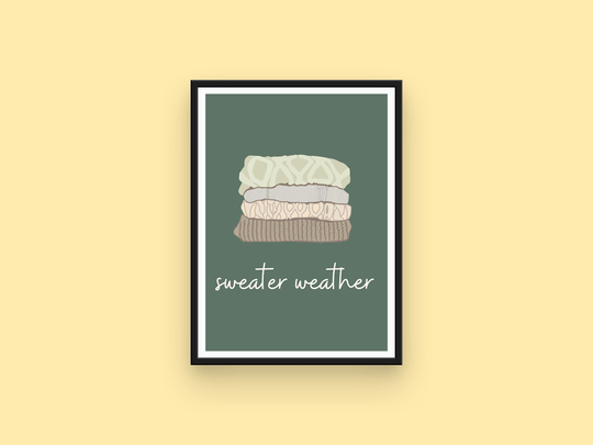 Sweater Weather, Autumn Print, Fall Decor, Wall Art, Illustration, Cosy Seasonal Home Autumnal Neutral Tones