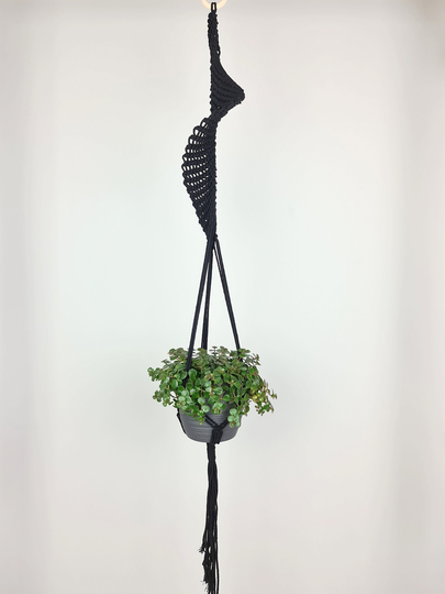 Twisted Pattern Black Plant Hanger | Cotton Wooden Ring Hanging Decoration Natural Handmade Boho Flower