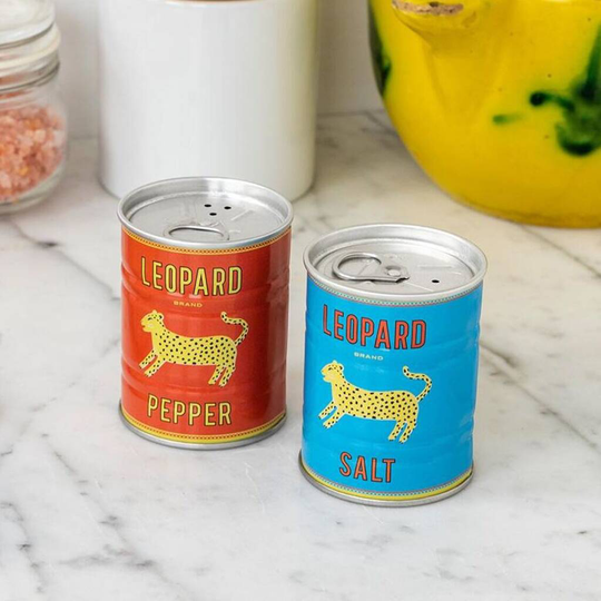 Vintage Leopard Tin Salt And Pepper Shakers