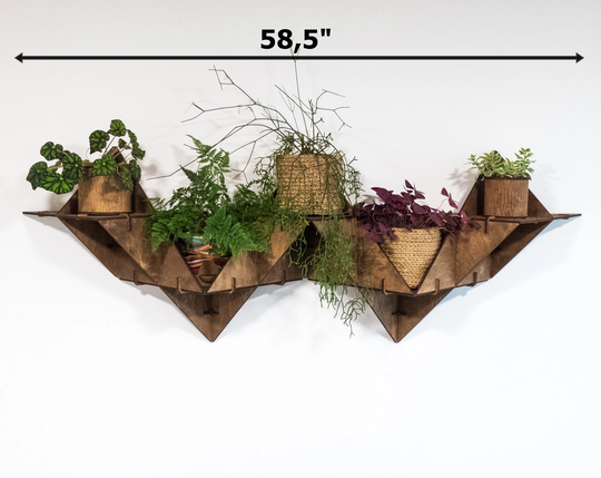 Plant Shelf Bookshelf Wall Hanging Floating Wood Art Planter Indoor Decor Housewarming Gift Laser Cut Hexagonica