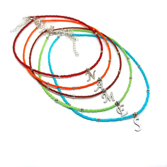 Simple Initial Necklace, Colorful Seed Bead Custom Letter Tiny Pendant, Personalized Necklace