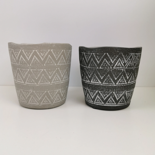 Ceramic Planter/House Plant Pot - Ancient Triangles Light Grey Dark