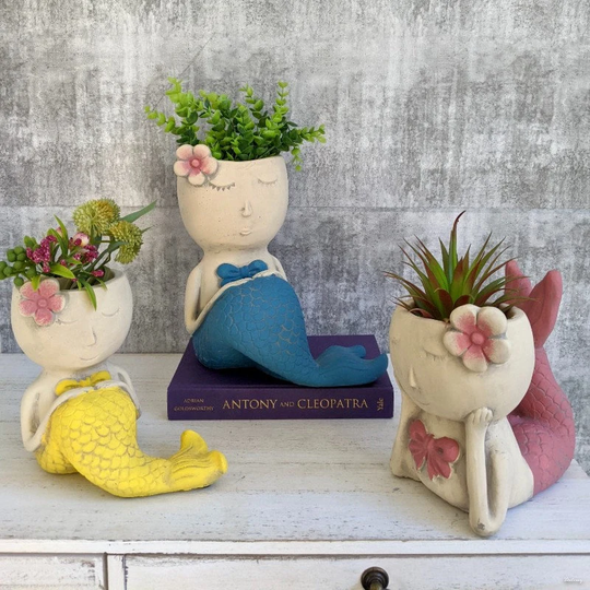 Mermaid Planter Pot For Succulents, Flowers & Plants | Facepot With A Face Smiling Flower Cute