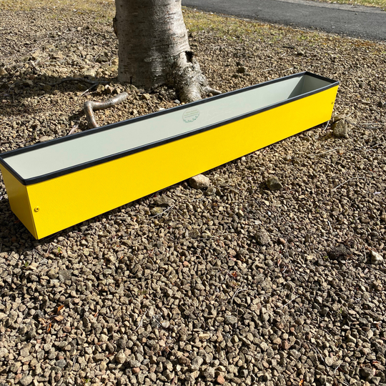 94.5cm Long Yellow Window Box Style Handmade Metal Planter, With Rubber Trim On Top Edge