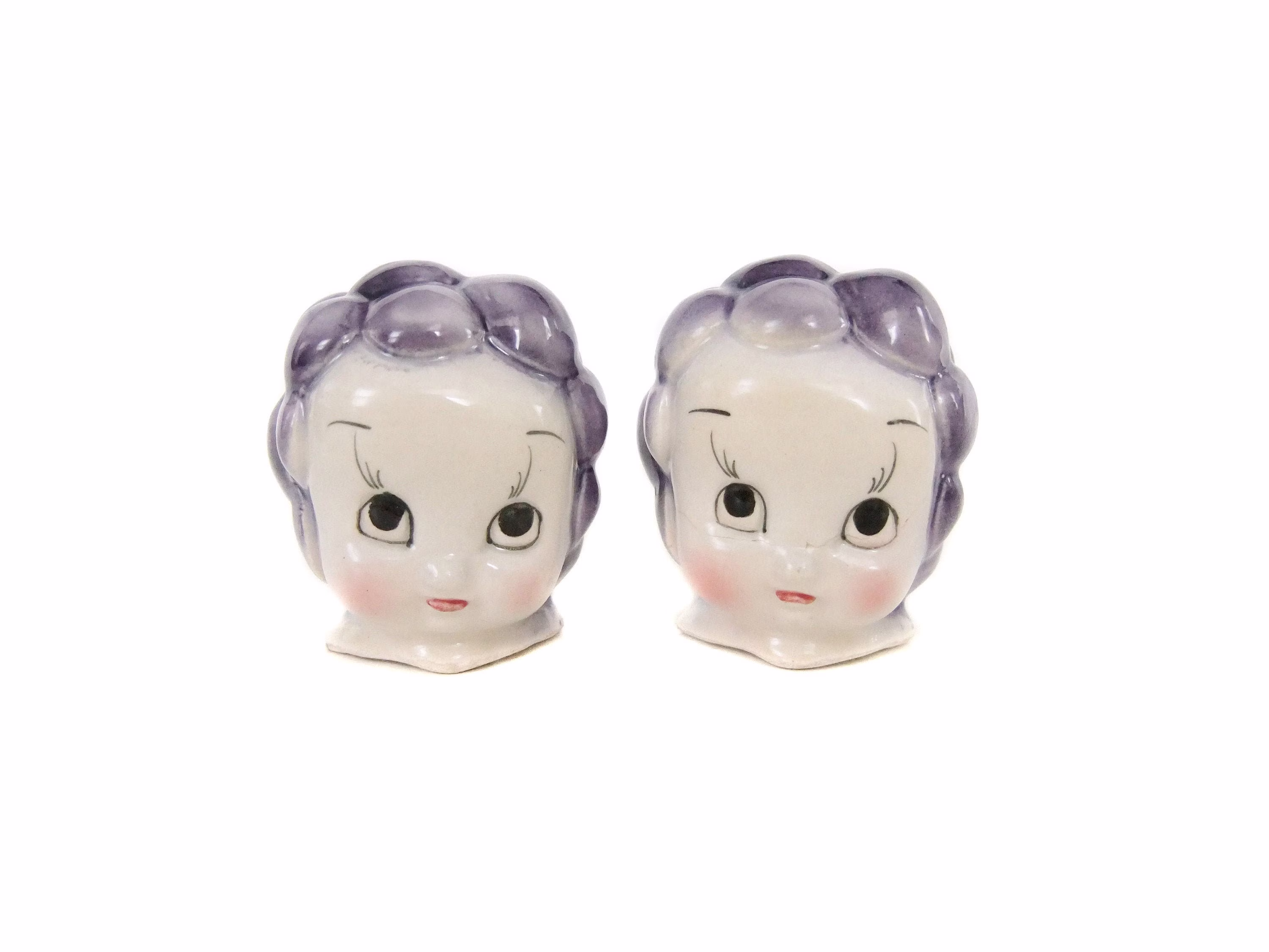 Repaired Vintage Anthropomorphic Grape Salt & Pepper Shakers, Made in Japan 1950's Fruit Shakers