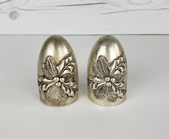 Vintage Holly Christmas Silverplated Salt & Pepper Shakers, International Silver Company