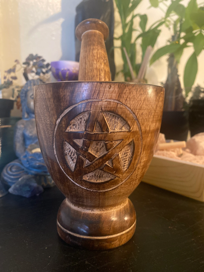 Pentagram Wooden Mortar & Pestle