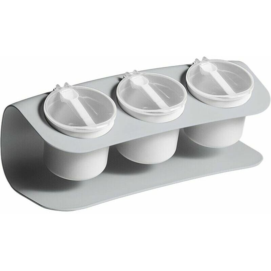 Bbq utensil Spice container set with lids and spoons Seasoning box Salt container Sugar bowl Condiment jar set of 3 for kitchen counter, model: Gray