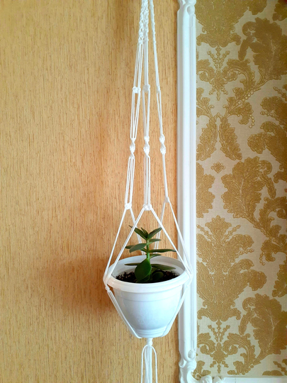 White Macrame Hanging Planter 36 Inches 3 Mm Wall Planter Pattern Macrame Plant Holder Plant Hanger Indoor Or Outdoor Decor