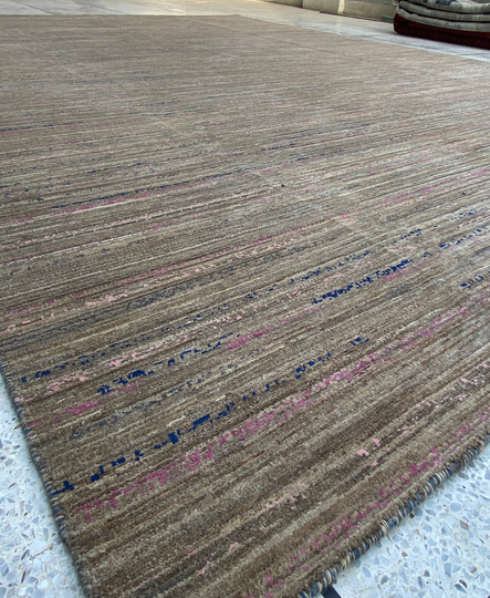 Gray 10x14 Hand Knotted Rug - Afghan Gabbeh Pink & Blue Highlight Large Area Rug Living Room Bedroom Office