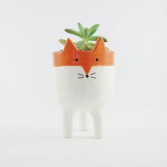 Little Tripod Fox Planter, Face Plant Pot, Handmade Ceramic Studio Pottery