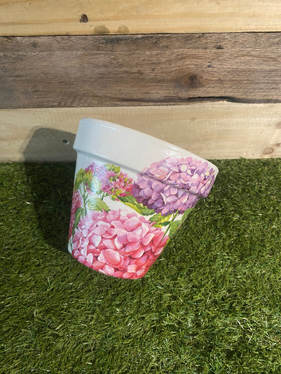 Hydrangea Plant Pot, 15cm Terracotta Decoupaged Pot