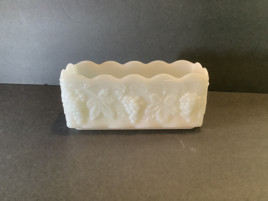 Anchor Hocking Fire King Milk Glass Planter /Vase Grapes Vine