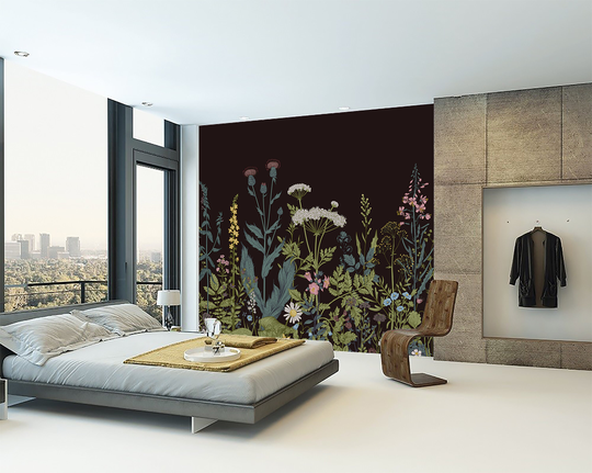 Wild Floral Herbs, Botanical Wallpaper, Ferns Green Home Décor, Herbal Decorations, Peel & Stick, Removable Wallpaper