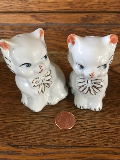 Vintage Cat Set Salt Pepper Shakers Blue Eyes Tableware Lovers