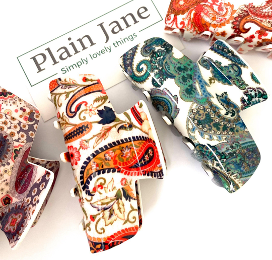 Vintage Seasonal Paisley Hair Claw - Plain Jane Ladies Clip Clamp- Resin Clips Large Strong 80S