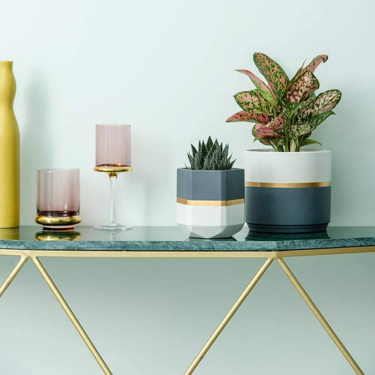 Pack Of Two Geometric Ceramic Pots With Drainage